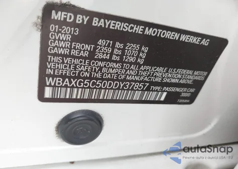 2013 BMW 528 из США, поврежденный, VIN WBAXG5C50DDY37857